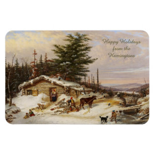 Winter Log House Art benutzerdefinierten Textmagne Magnet