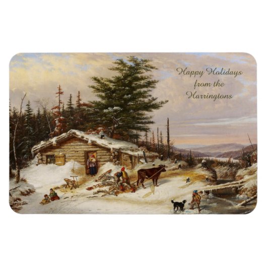 Winter Log House Art benutzerdefinierten Textmagne Magnet (Horizontal)