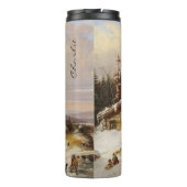 Winter Log House Art Custom Monogram Tumbler Thermosbecher (Rückseite)