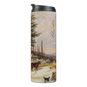 Winter Log House Art Custom Monogram Tumbler Thermosbecher (Nach rechts gedreht)