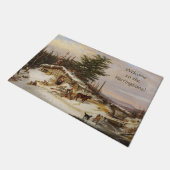 Winter Log House Art Custom Text Doormat Fußmatte (Schrägansicht)