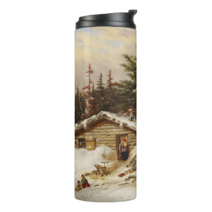 Winter Log House Kunst individuell monogramm Beche Thermosbecher