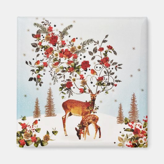 Winter Love Bird Weihnachtsbaum Wasserfarbe Magnet (Vorne)