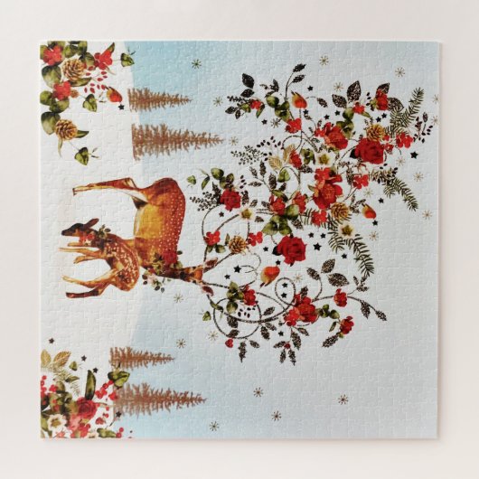 Winter Love Bird Weihnachtsbaum Wasserfarbe Puzzle (Horizontal)
