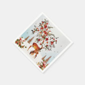 Winter Love Bird Weihnachtsbaum Wasserfarbe Serviette (Ecke)