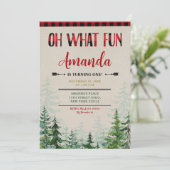 Winter Lumberjack Oh, was Spaß ersten Geburtstag Einladung (Stehend Vorderseite)