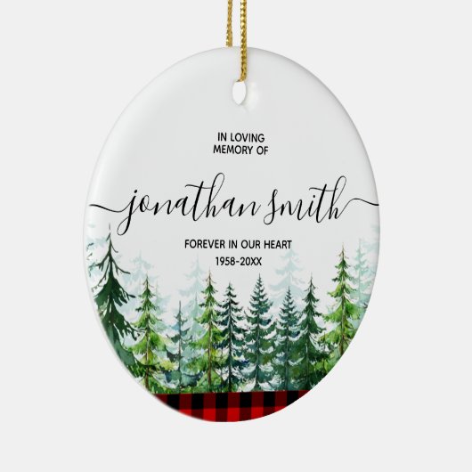 Winter Lumberjack Pine Tree in Love Memory Keramik Ornament (Rechts)