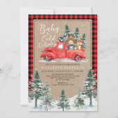 Winter Lumberjack Woodland Animals Kinderdusche Einladung (Vorderseite)