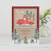 Winter Lumberjack Woodland Animals Kinderdusche Einladung (Stehend Vorderseite)