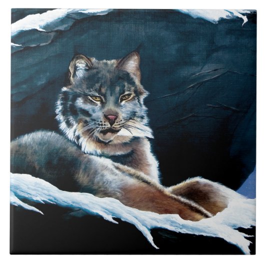 Winter Lynx Mountain Fliese (Vorderseite)