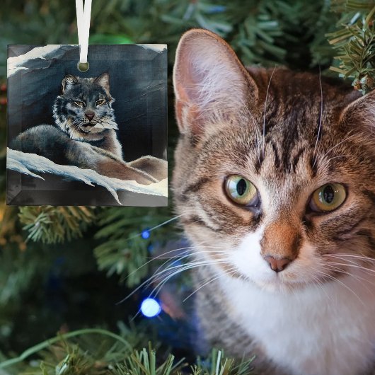 Winter Lynx Mountain Ornament Aus Glas
