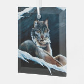 Winter Lynx Mountain Ornament Aus Glas (Vorderseite links)