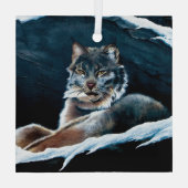Winter Lynx Mountain Ornament Aus Glas (Rückseite)