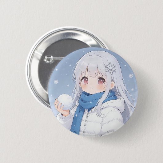 Winter-Mädchen-Button Button (Vorne & Hinten)