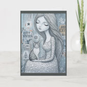 Winter-Mädchen-Katz-Fantasy-Prinzessin-Weihnachtsk Karte (Vorderseite)