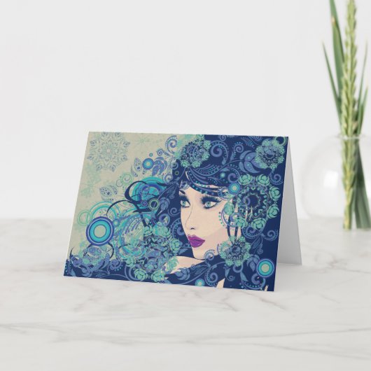 Winter-Mädchen mit BlumenSchmutz 3 Feiertagskarte (Vorderseite)