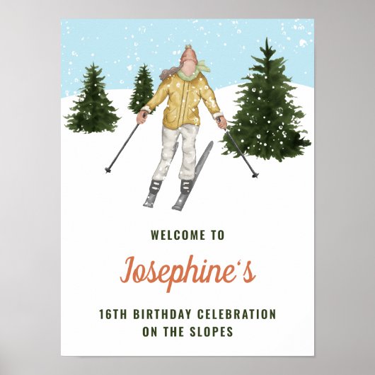 Winter Mädchen Skifahren Abfahrt Ski Geburtstag Wi Poster (Vorne)