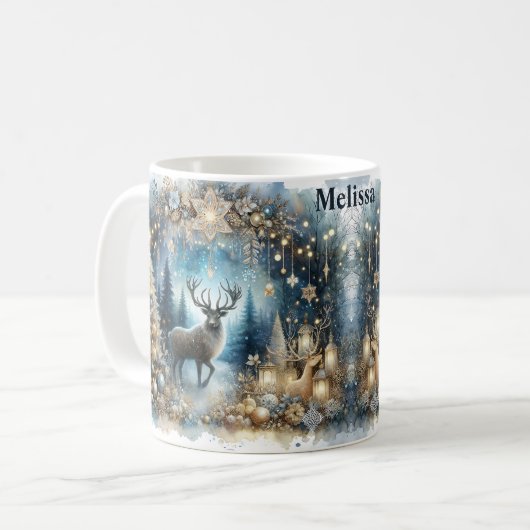 Winter Magic Add Name Buck Deer Weihnachtsgeschenk Kaffeetasse (Vorderseite Links)