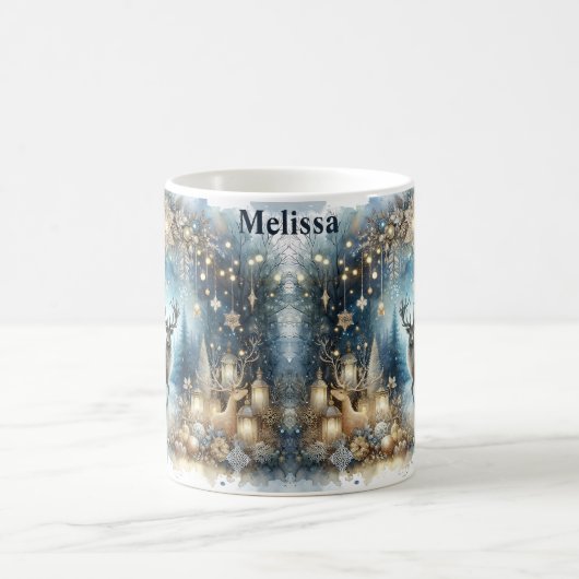 Winter Magic Add Name Buck Deer Weihnachtsgeschenk Kaffeetasse (Mittel)