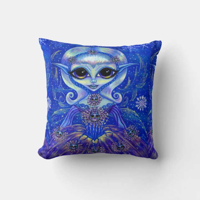 Winter Magic Fairy Doll mit Katzen & Schneeflocken Kissen (Vorderseite)