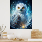 Winter Magic Snowy Owl – Mystical Blue Forest Poster (Küche)