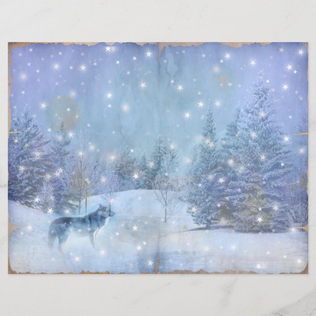 Winter Magic Wolf Scrapbook Page Paper, Bezaubernd (Vorderseite)