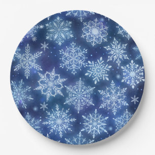 Winter-Magie-Schneeflocken Tiefblauer Himmel Pappteller