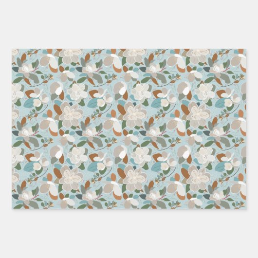 Winter Magnolia Floral Blue Gray Geschenkpapier Set (Vorderseite 2)