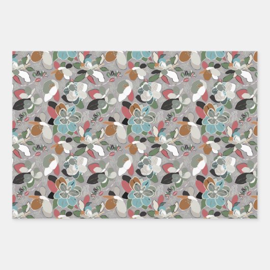 Winter Magnolia Floral Grau Schwarz Geschenkpapier Set (Vorderseite 3)