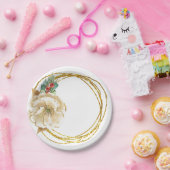 Winter Magnolien mit Goldenem Glitzer Kranz Pappteller (Party)