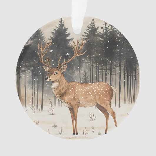 Winter Majestät Stag Winterszene Acrylic Ornament (Vorderseite)
