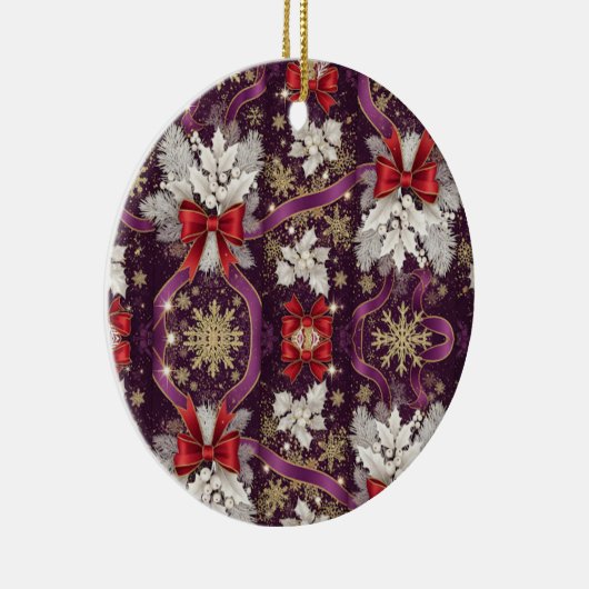 Winter Majesty — Gold Snowflakes & Scarlet Ribbons Keramik Ornament (Rechts)