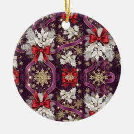 Winter Majesty — Gold Snowflakes & Scarlet Ribbons Keramik Ornament