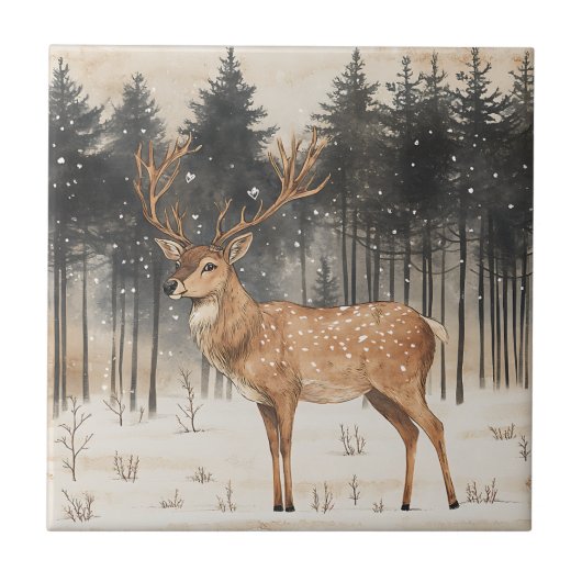 Winter Majesty Stag Winter Szene Fliese (Vorderseite)