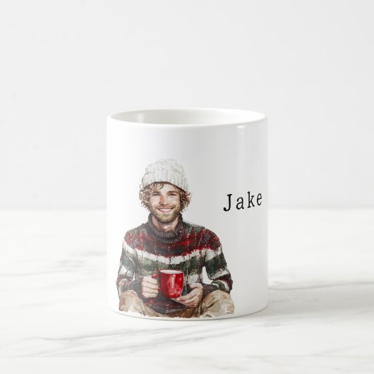 Winter Man with Beard White Hat Kaffeetasse (Mittel)