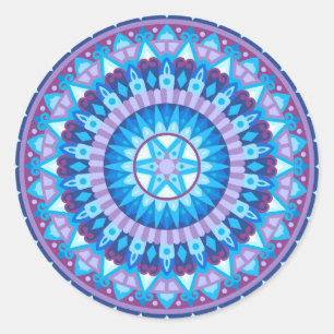 Winter-Mandala Blaue Schneeflocke Geometrischer Au Runder Aufkleber
