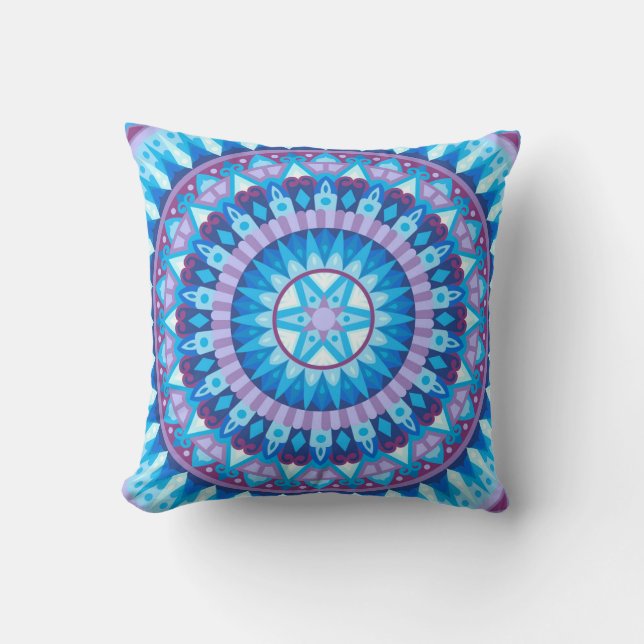 Winter-Mandala Blaues Schneeflocken-Muster Cozy Ho Kissen (Vorderseite)