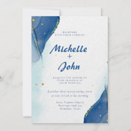 Winter Marble Aquarell Gold Blue Wedding Einladung