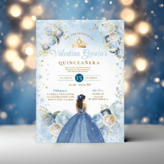 Winter Märchen Tale Quinceañera 15 Anos Gold Crown Einladung