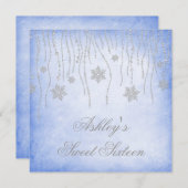 Winter-Märchenland-Diamant-Schneeflocke-Bonbon 16 Einladung (Vorne/Hinten)