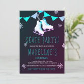 Winter-Märchenland-Eis-Skate-Mädchen-Tafel-Party Einladung (Stehend Vorderseite)