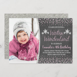 Winter-Märchenland-Geburtstags-Einladung mit Foto Einladung