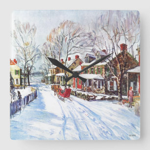 Winter-Märchenland Quadratische Wanduhr