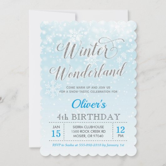 Winter-Märchenland-Schneeflocke-blauer Einladung (Vorderseite)