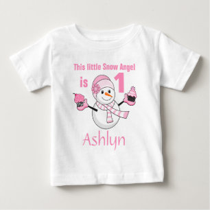 Winter-Märchenland-Schneemann-Kuchen-erster Baby T-shirt