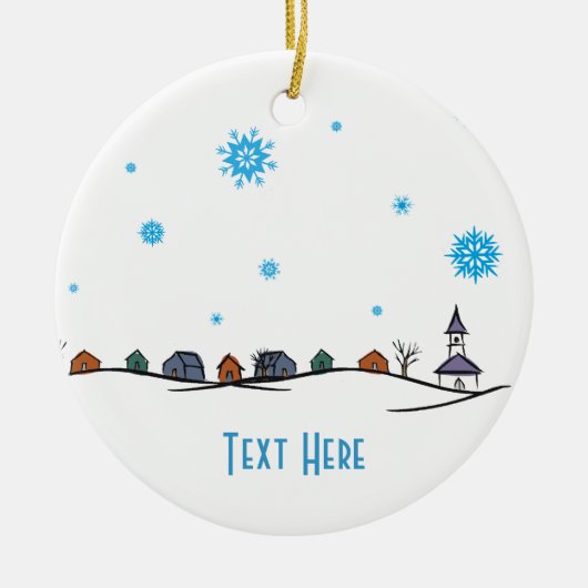 Winter-Märchenland-Stadt mit Kirche Keramikornament (Vorne)