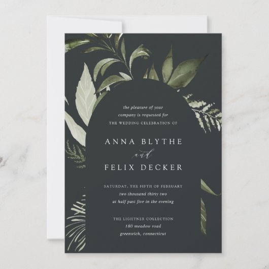 Winter Meadow Green Botanical Arch Wedding Einladung (Vorderseite)