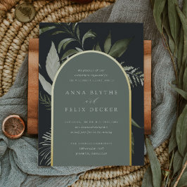 Winter Meadow Green Botanical Arch Wedding Folieneinladung