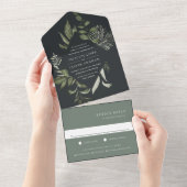 Winter Meadow Green Botanical Frame Wedding All In One Einladung (Abreißen)