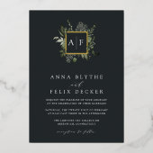 Winter Meadow Monogram | Botanische Hochzeit Folieneinladung (Vorderseite)